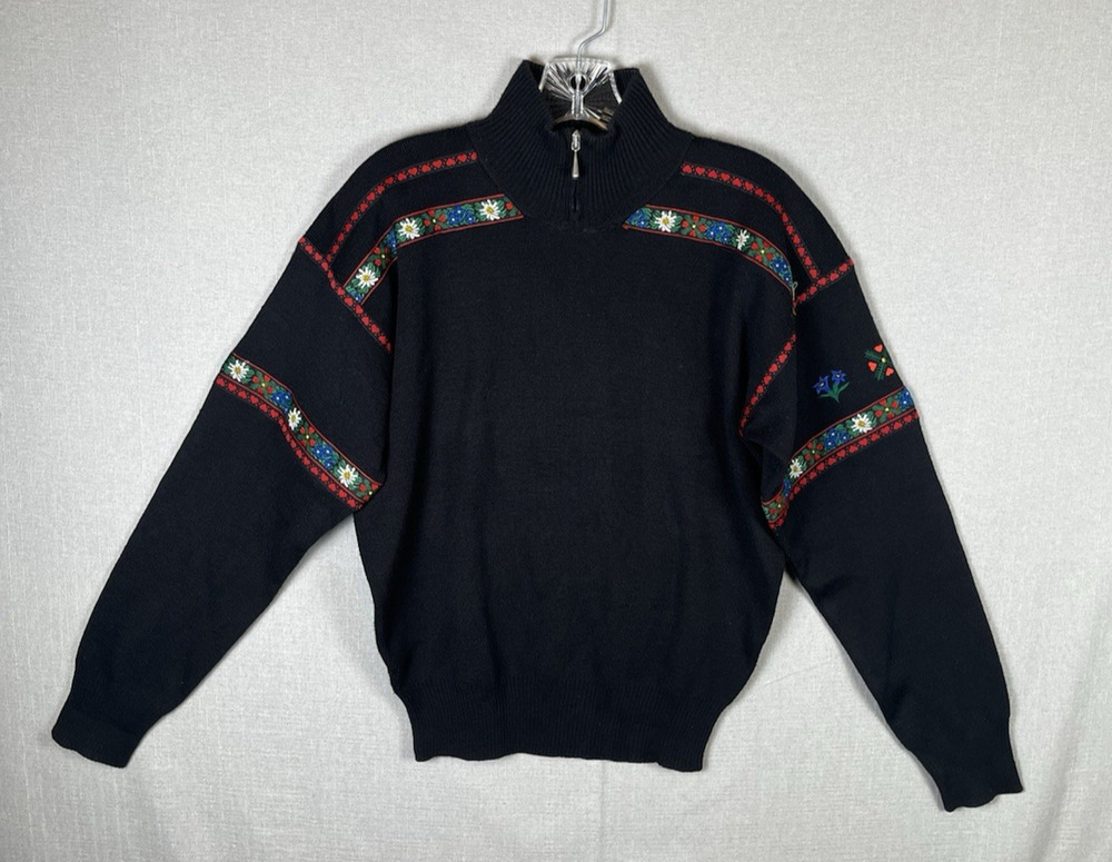 VTG Obermeyer 1947 Ski Wool Blend Mock Neck Sweater Womens Size Medium Hearts